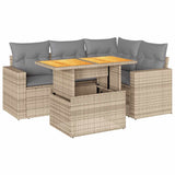 5 Piece Garden Sofa Set with Cushions Beige Poly Rattan - Front View