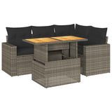 5 Piece Garden Sofa Set with Cushions Grey Poly Rattan - Front View