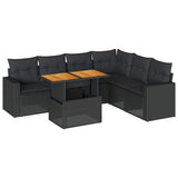7 Piece Garden Sofa Set with Cushions Black Poly Rattan - Front View
