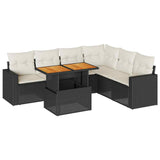 7 Piece Garden Sofa Set with Cushions Black Poly Rattan - Front View