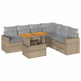 7 Piece Garden Sofa Set with Cushions Beige Poly Rattan - Front View
