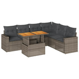 7 Piece Garden Sofa Set with Cushions Grey Poly Rattan - Front View