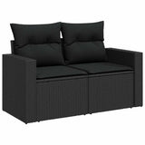 9 Piece Garden Sofa Set with Cushions Black Poly Rattan - Rear View