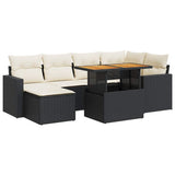 7 Piece Garden Sofa Set with Cushions Black Poly Rattan