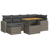 7 Piece Garden Sofa Set with Cushions Grey Poly Rattan - Front View