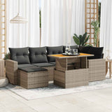 7 Piece Garden Sofa Set with Cushions Grey Poly Rattan