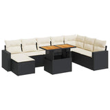 9 Piece Garden Sofa Set with Cushions Black Poly Rattan