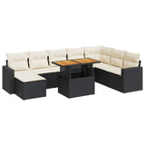 9 Piece Garden Sofa Set with Cushions Black Poly Rattan - Front View