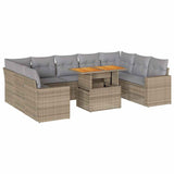 10 Piece Garden Sofa Set with Cushions Beige Poly Rattan - Front View