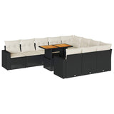 11 Piece Garden Sofa Set with Cushions Black Poly Rattan - Front View