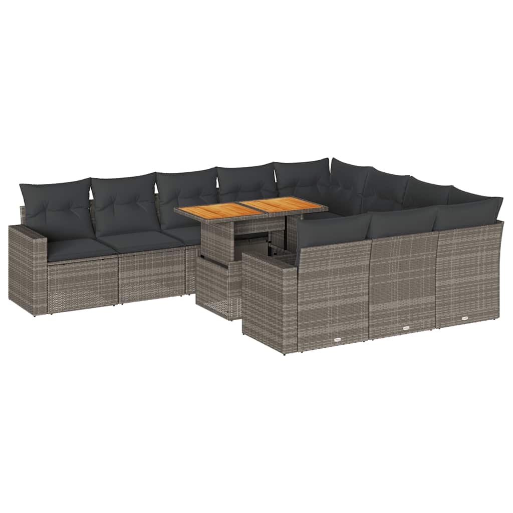 11 Piece Garden Sofa Set with Cushions Grey Poly Rattan