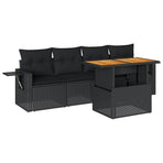 5 Piece Garden Sofa Set with Cushions Black Poly Rattan