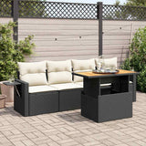 5 Piece Garden Sofa Set with Cushions Black Poly Rattan