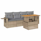 5 Piece Garden Sofa Set with Cushions Beige Poly Rattan - Front View