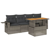 5 Piece Garden Sofa Set with Cushions Grey Poly Rattan - Front View
