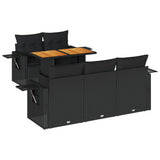 6 Piece Garden Sofa Set with Cushions Black Poly Rattan - Front View