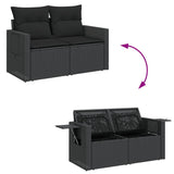 6 Piece Garden Sofa Set with Cushions Black Poly Rattan - Rear View