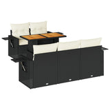 6 Piece Garden Sofa Set with Cushions Black Poly Rattan - Front View