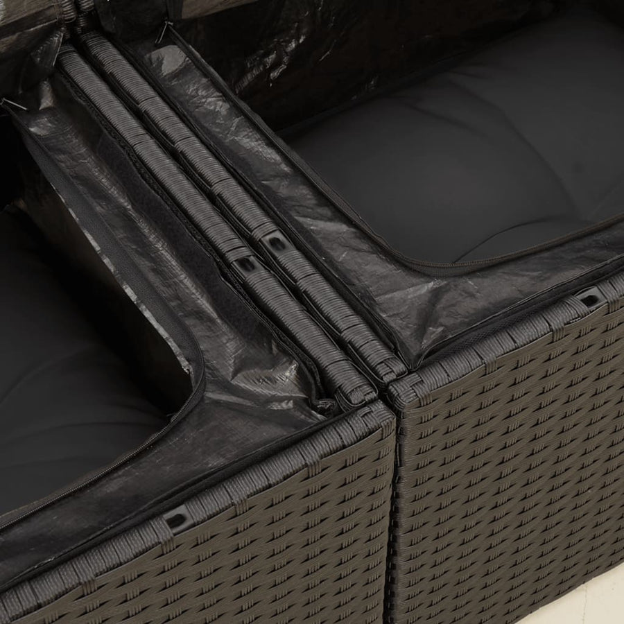7 Piece Garden Sofa Set with Cushions Black Poly Rattan