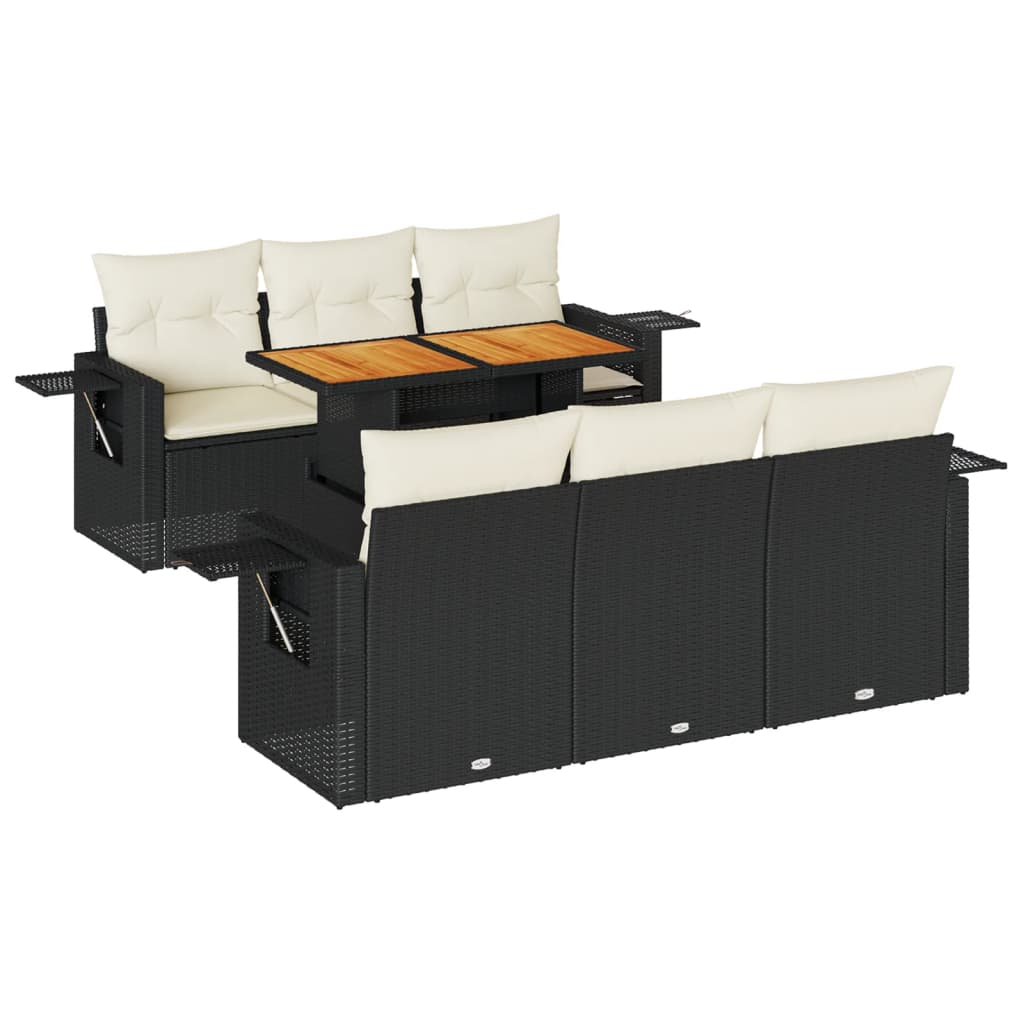 7 Piece Garden Sofa Set with Cushions Black Poly Rattan