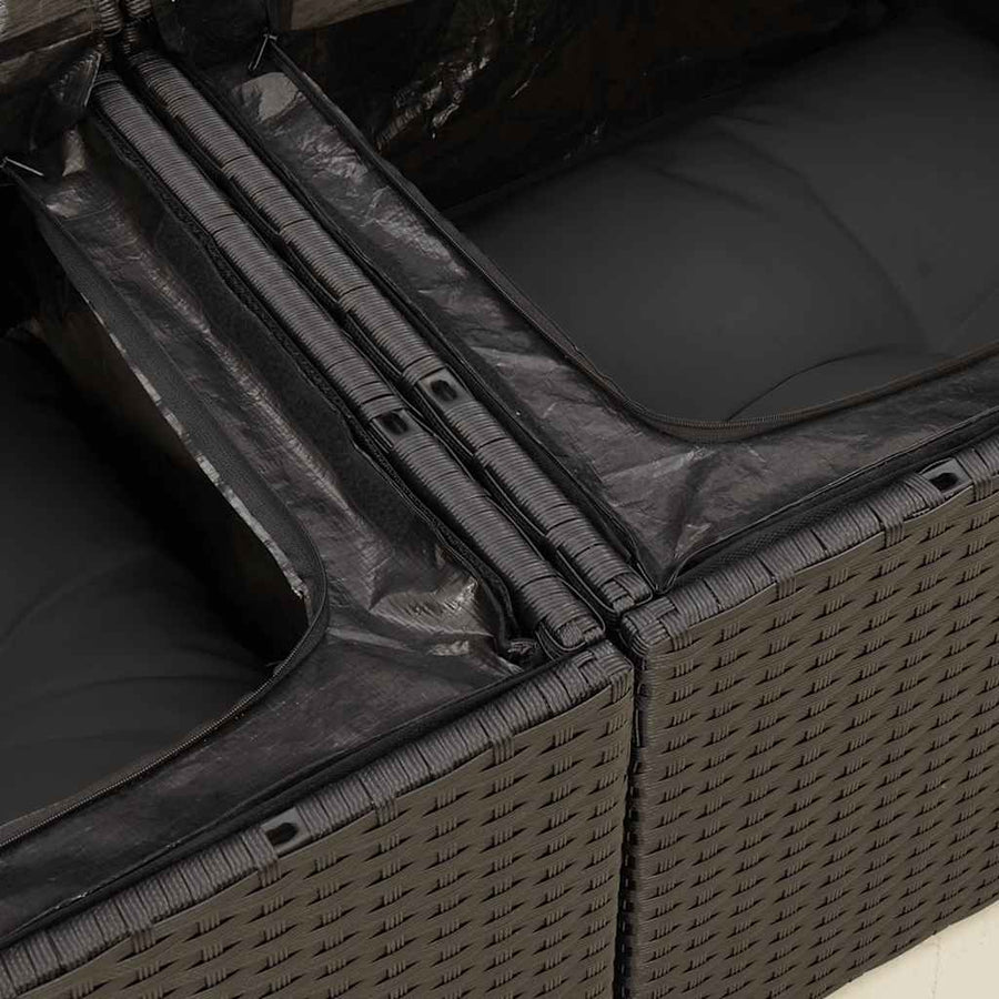 7 Piece Garden Sofa Set with Cushions Black Poly Rattan