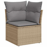 7 Piece Garden Sofa Set with Cushions Beige Poly Rattan - 45-Degree Angle