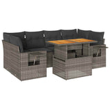 7 Piece Garden Sofa Set with Cushions Grey Poly Rattan - Front View