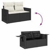 8 Piece Garden Sofa Set with Cushions Black Poly Rattan - Close-Up Angle