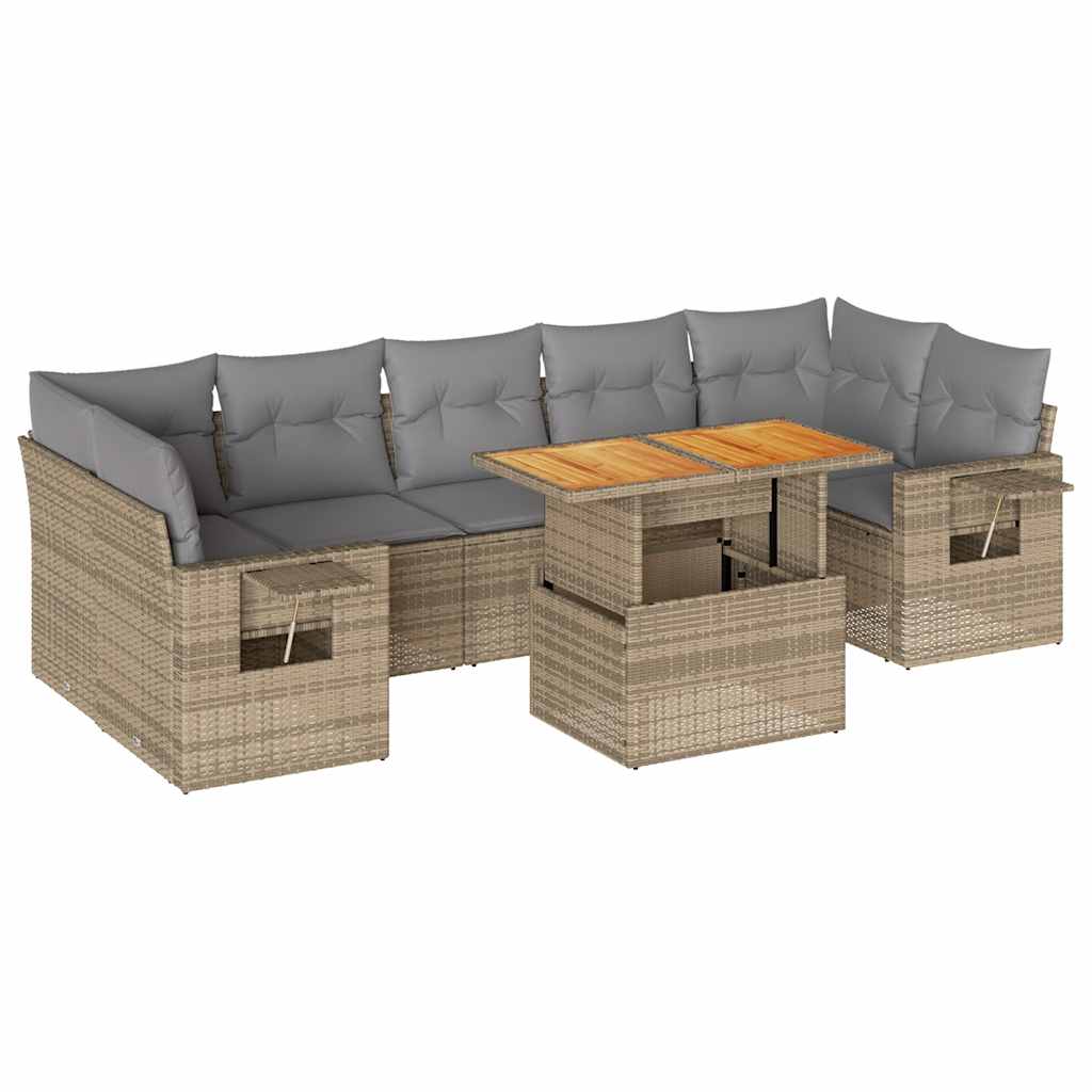 8 Piece Garden Sofa Set with Cushions Beige Poly Rattan