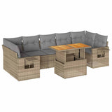 8 Piece Garden Sofa Set with Cushions Beige Poly Rattan - Front View