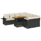 9 Piece Garden Sofa Set with Cushions Black Poly Rattan - Front View