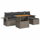 6 Piece Garden Sofa Set with Cushions Grey Poly Rattan - Front View