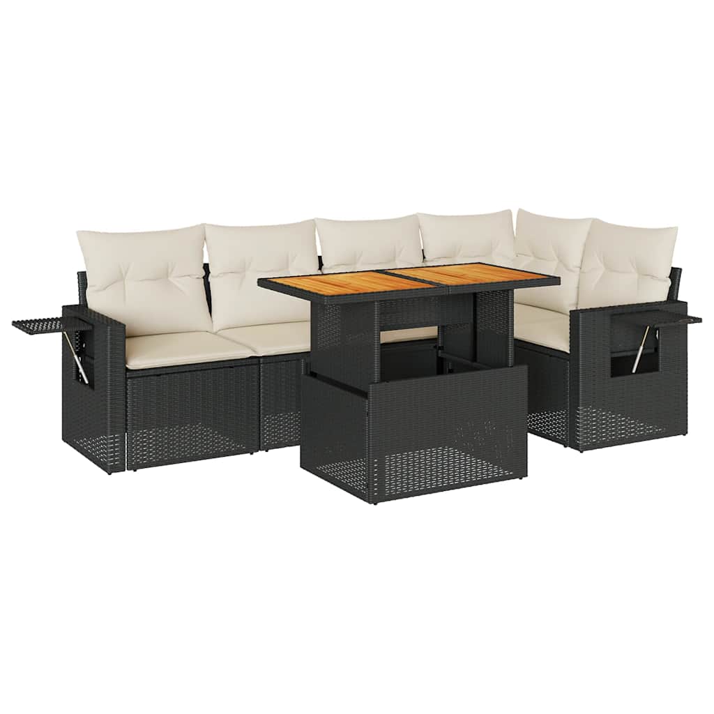 6 Piece Garden Sofa Set with Cushions Black Poly Rattan