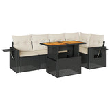 6 Piece Garden Sofa Set with Cushions Black Poly Rattan - Front View