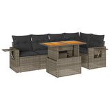 6 Piece Garden Sofa Set with Cushions Grey Poly Rattan - Front View