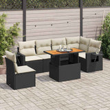7 Piece Garden Sofa Set with Cushions Black Poly Rattan