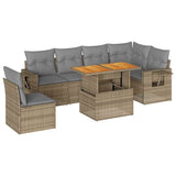 7 Piece Garden Sofa Set with Cushions Beige Poly Rattan - Front View