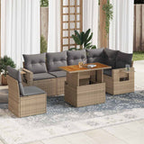 7 Piece Garden Sofa Set with Cushions Beige Poly Rattan