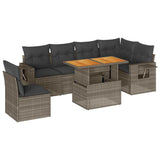 7 Piece Garden Sofa Set with Cushions Grey Poly Rattan - Front View