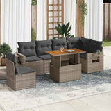 7 Piece Garden Sofa Set with Cushions Grey Poly Rattan