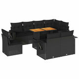 9 Piece Garden Sofa Set with Cushions Black Poly Rattan - Front View