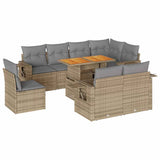 9 Piece Garden Sofa Set with Cushions Beige Poly Rattan - Front View