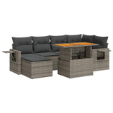 7 Piece Garden Sofa Set with Cushions Grey Poly Rattan - Front View