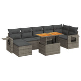 8 Piece Garden Sofa Set with Cushions Grey Poly Rattan - Front View