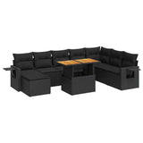 9 Piece Garden Sofa Set with Cushions Black Poly Rattan - Front View
