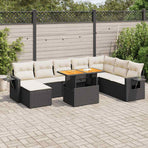 9 Piece Garden Sofa Set with Cushions Black Poly Rattan