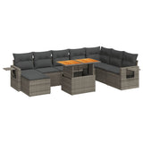 9 Piece Garden Sofa Set with Cushions Grey Poly Rattan - Front View