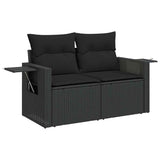 10 Piece Garden Sofa Set with Cushions Black Poly Rattan - Side View