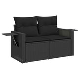 11 Piece Garden Sofa Set with Cushions Black Poly Rattan - Side View
