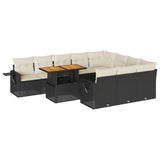11 Piece Garden Sofa Set with Cushions Black Poly Rattan - Front View
